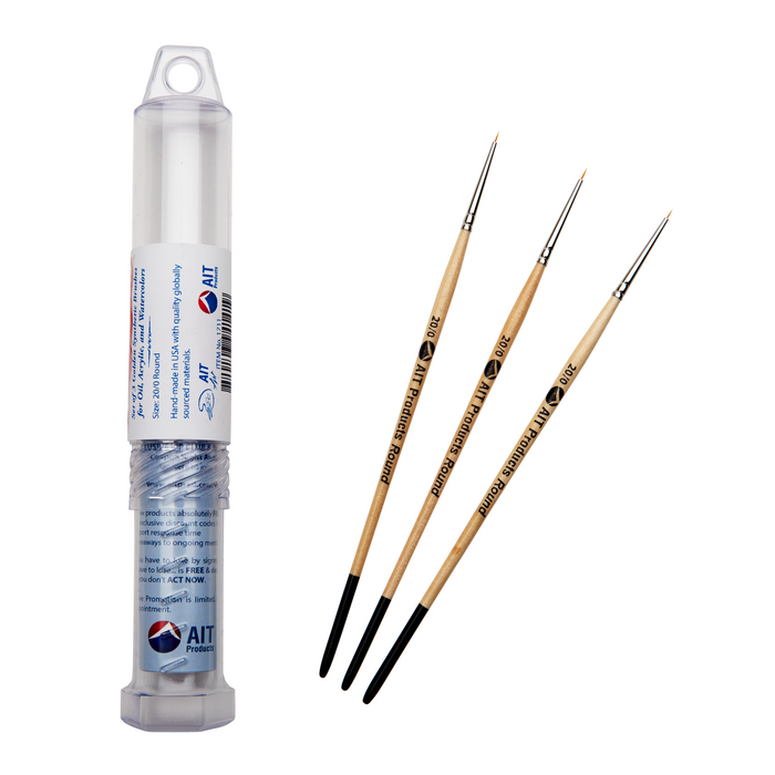 Pack of 3 Single Size Short-Handle Round Brushes, Handmade in USA, Pick the Exact Size You Want for Your Project