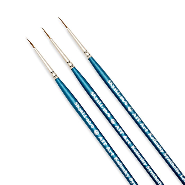 AIT Art Select Pack of 3 Single Size Long Liners, Synthetic Kolinsky Sable, Short-Handle Brushes, Set Assembled in USA, Pick the Exact Size You Want for Your Project