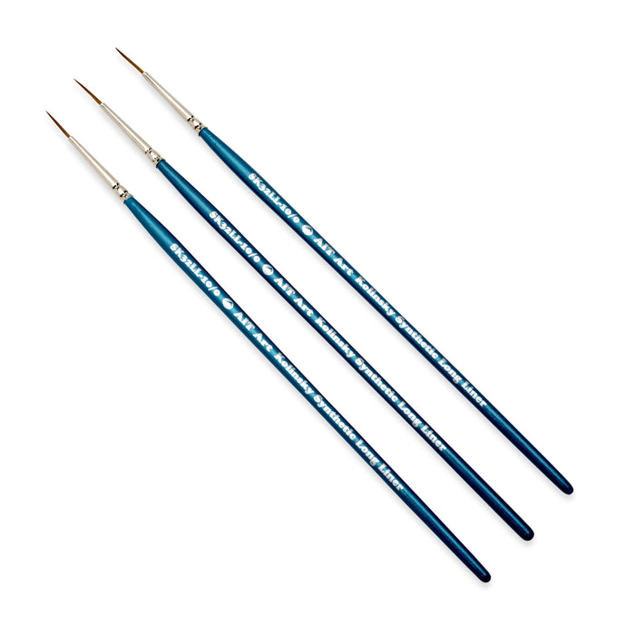 AIT Art Select Pack of 3 Single Size Long Liners, Synthetic Kolinsky Sable, Short-Handle Brushes, Set Assembled in USA, Pick the Exact Size You Want for Your Project