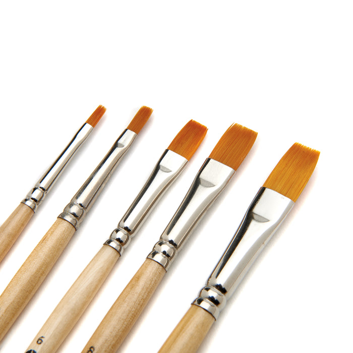Paint Brush Set of 14 Short-Handle Brushes, Excellent Variety of Brush Shapes for All Needs, Handmade in USA to Last Without Shedding or Breaking
