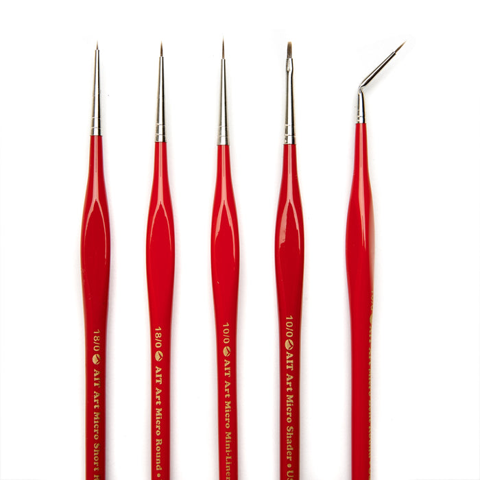 AIT Art Select, Set of 5 Micro Brushes for Miniature Detail, Handmade in USA with a Triangular Handle Design for the Best Grip and Ultimate Precision