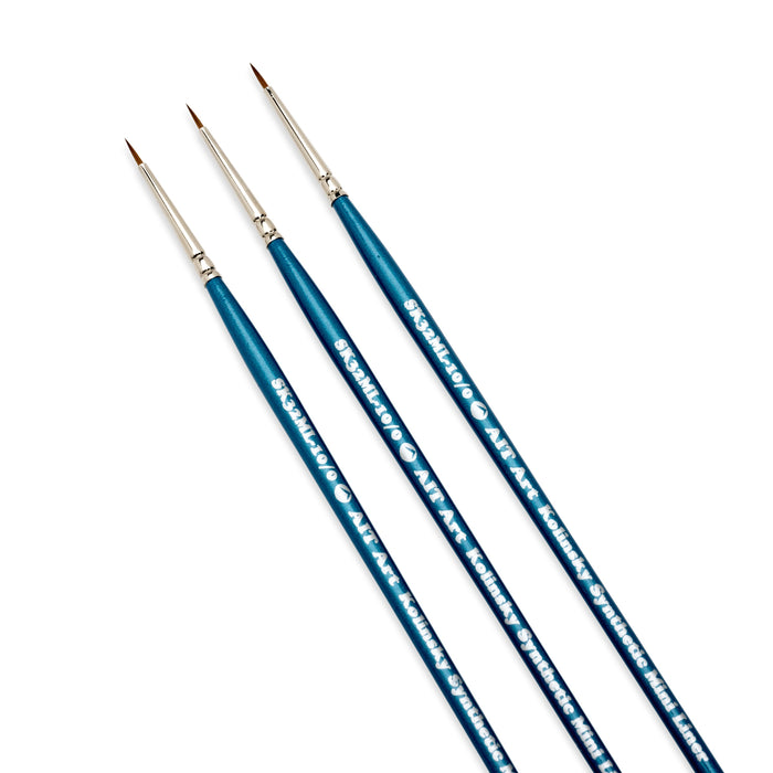 AIT Art Select Pack of 3 Single Size Detail Mini Liners, Synthetic Kolinsky Sable, Short-Handle Brushes, Set Assembled in USA, Pick the Exact Size You Want for Your Project