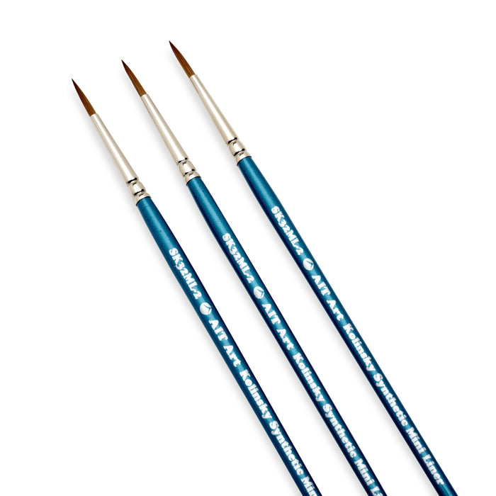 AIT Art Select Pack of 3 Single Size Detail Mini Liners, Synthetic Kolinsky Sable, Short-Handle Brushes, Set Assembled in USA, Pick the Exact Size You Want for Your Project