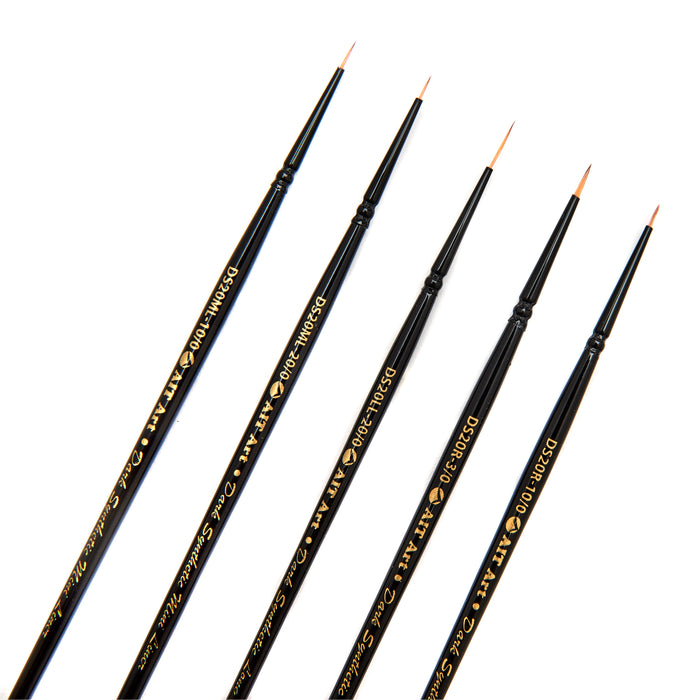 AIT Art Premium Detail Brush Set, 5 Dark Synthetic Paint Brushes, Handmade in USA, Best Quality Set for Precision Details with Oil, Acrylic, and Watercolors