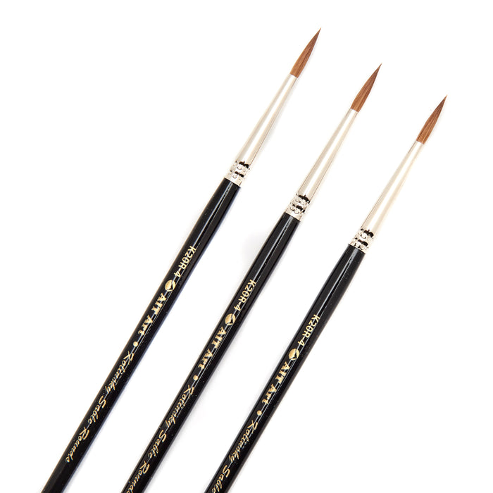 AIT Art Premium Pack of 3 Single Size Kolinsky Short-Handle Round Brushes, Handmade in USA, Pick the Exact Size You Want for Your Project