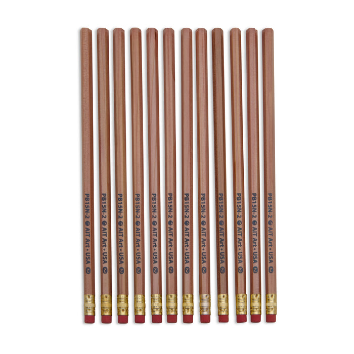 AIT Art Wood Pencils, Pack of 12, Unsharpened, No. 2 HB Lead, Latex Free Erasers, Made in USA to Handle Any Writing Task with Ease