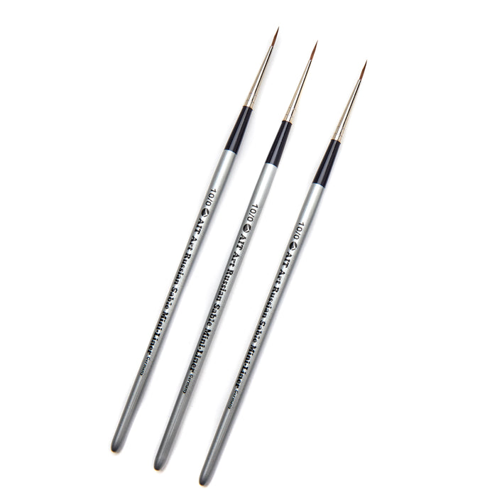 AIT Art Select Pack of 3 Single Size Mini-Liners, Pure Russian Red Sable, Short-Handle Brushes, Handmade in Germany, Pick the Exact Size You Want for Your Project