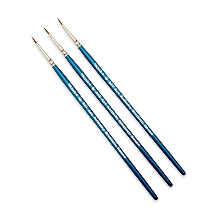 AIT Art Select Pack of 3 Single Size Detail Rounds, Synthetic Kolinsky Sable, Short-Handle Brushes, Set Assembled in USA, Pick the Exact Size You Want for Your Project
