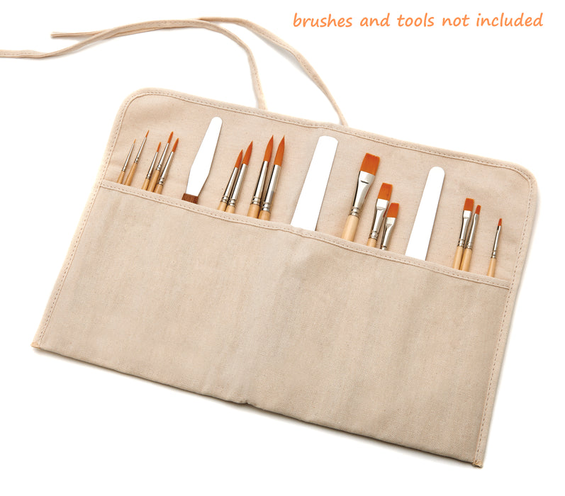 Paint Brush Holder, Natural Cotton Canvas, Roll Up Design, Protects Sm —  AIT Products