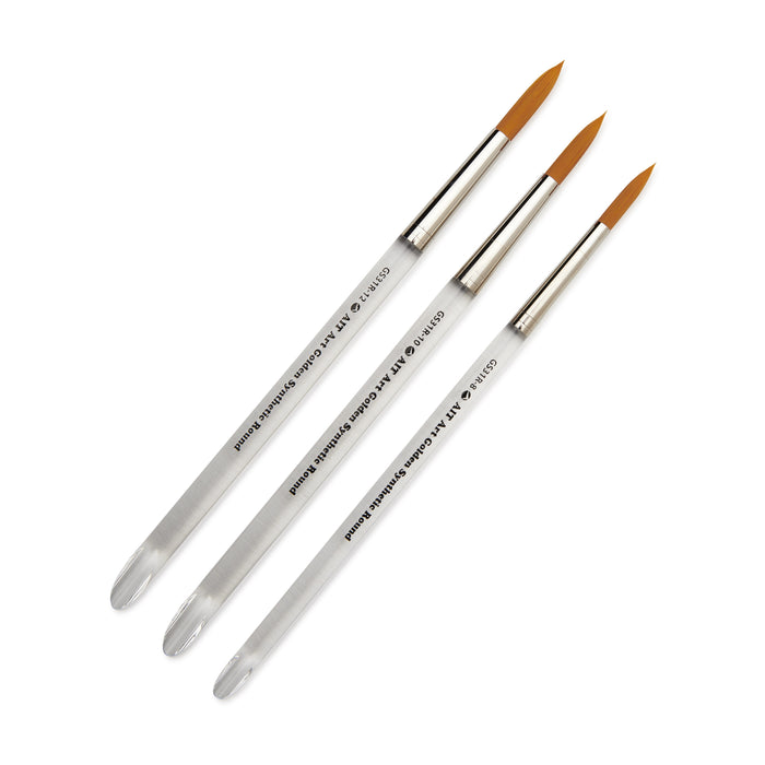 Pack of 3 Short-Handle Round Brushes, Clear Acrylic Handles with Beveled End, Handmade in USA, Pick the Size You Want for Your Project