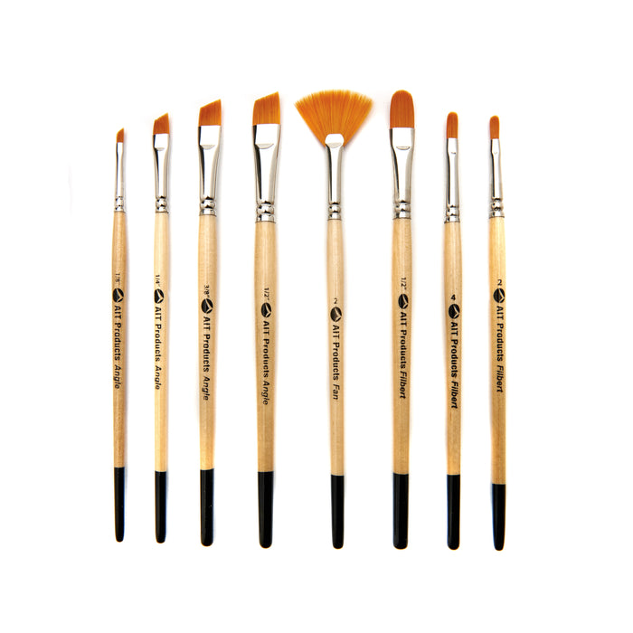 Paint Brush Set of 8 Short-Handle Artist Brushes,  Angle Shaders, Filberts, and a Fan, Handmade in USA for Lasting Performance