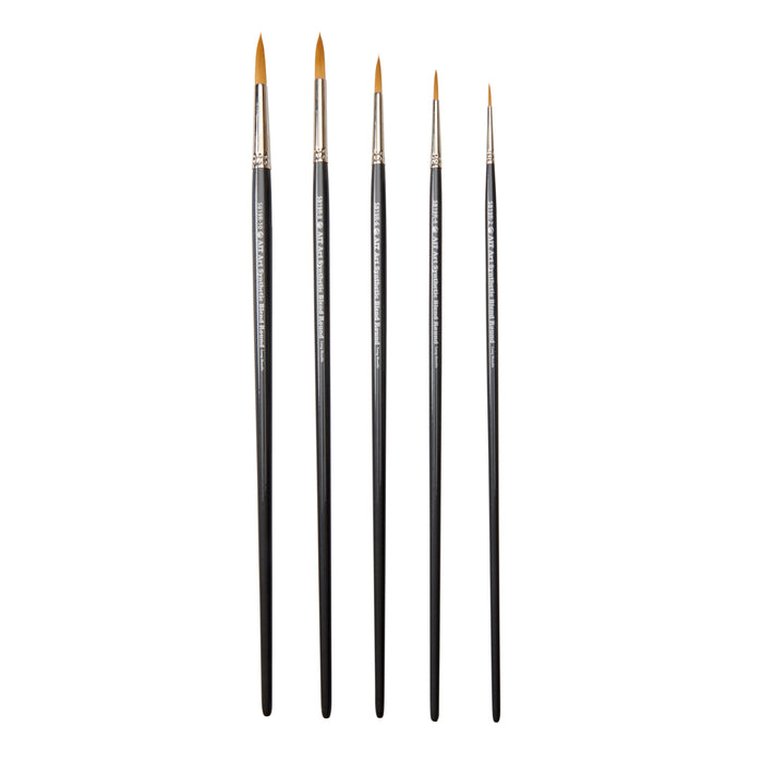 AIT Art Select Paint Brush Set, 5 Long Handle Synthetic Blend Round Paint Brushes, Handmade in USA, Set for Superior Results with Oil, Acrylic, and Watercolors