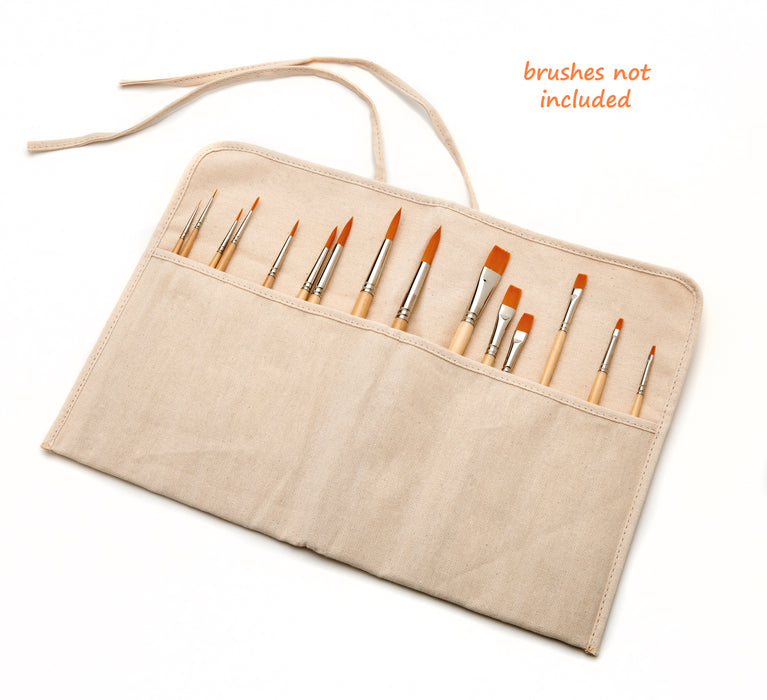 Paint Brush Holder, Natural Cotton Canvas, Roll Up Design, Protects Small Brushes and Tools, Saves Space During Storage or Travel