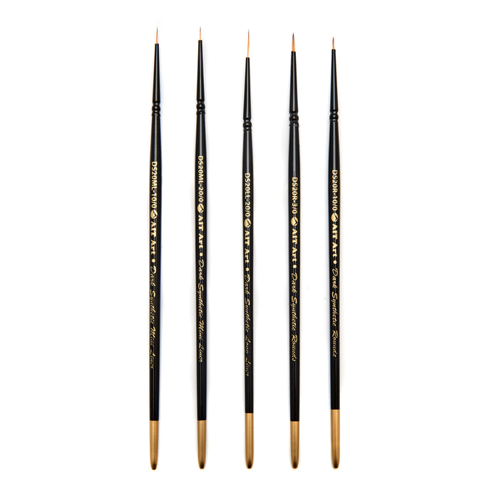AIT Art Premium Detail Brush Set, 5 Dark Synthetic Paint Brushes, Handmade in USA, Best Quality Set for Precision Details with Oil, Acrylic, and Watercolors