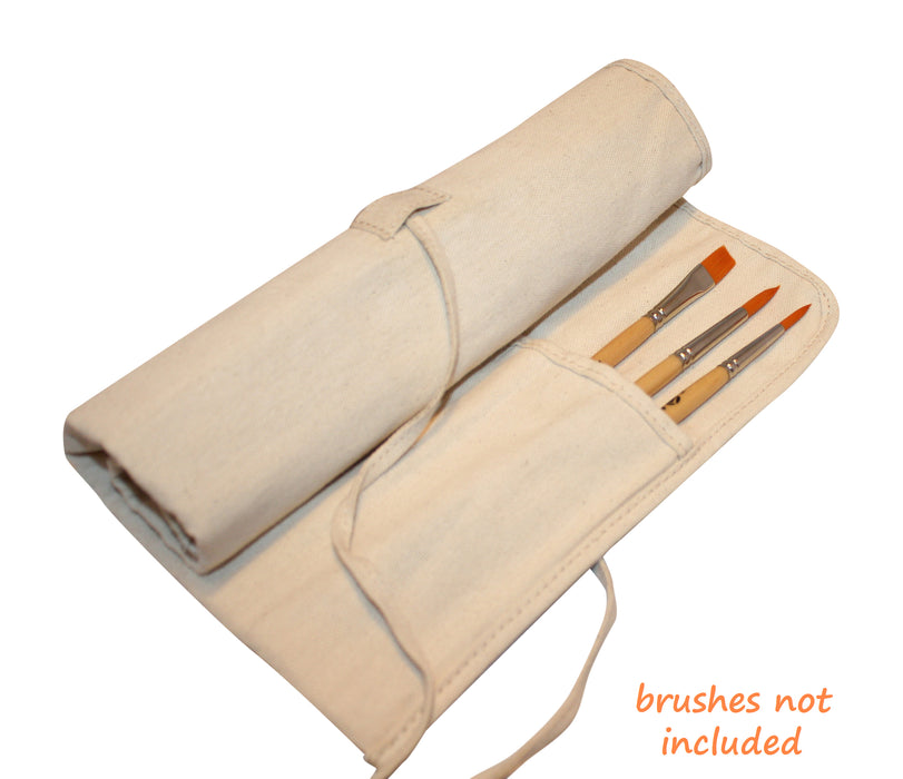 Paint Brush Holder, Natural Cotton Canvas, Roll Up Design, Protects Small Brushes and Tools, Saves Space During Storage or Travel