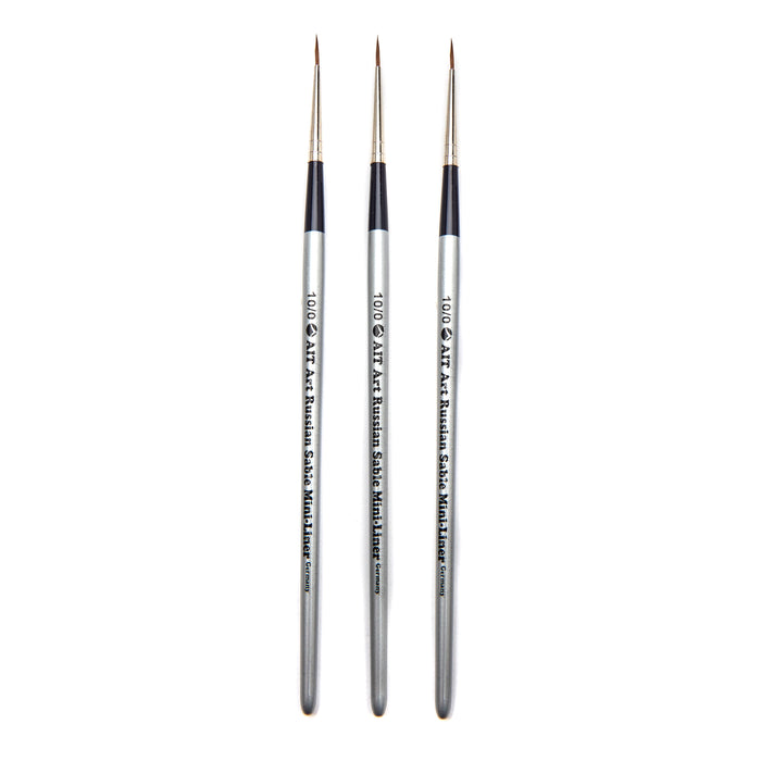 AIT Art Select Pack of 3 Single Size Mini-Liners, Pure Russian Red Sable, Short-Handle Brushes, Handmade in Germany, Pick the Exact Size You Want for Your Project