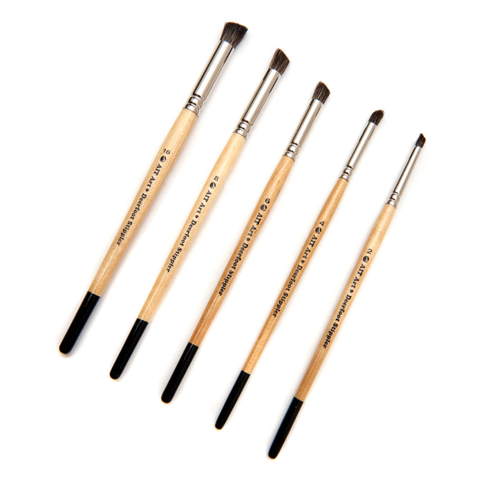 Paint Brush Set of 5 Natural Hair Deerfoot Stippler Texture Brushes, Handmade in USA for Superior Results with Watercolors, Acrylic, and Oil